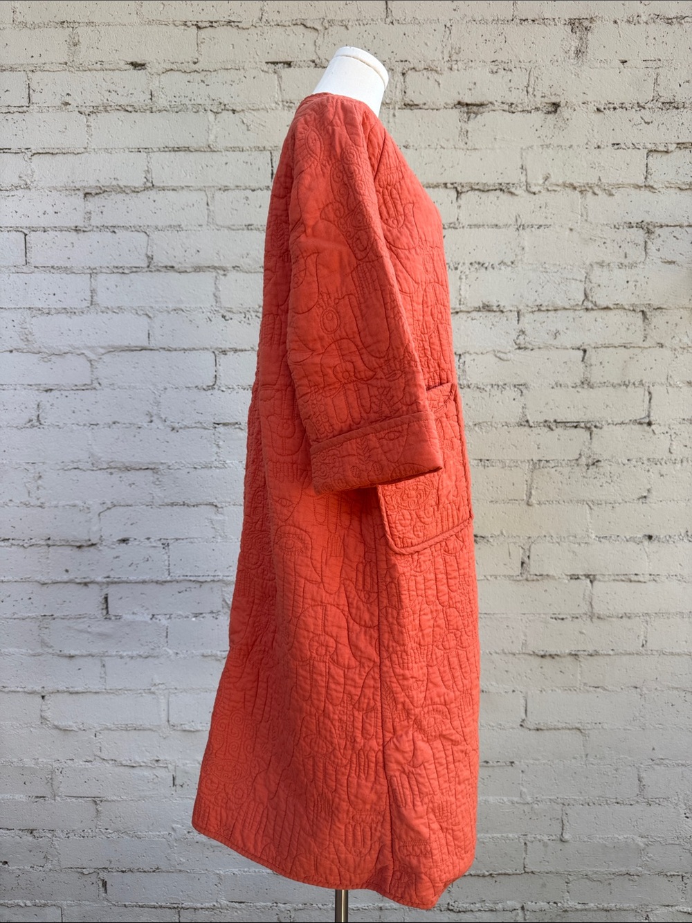 Jungalow Peking Hamsa Quilted Coat Coral Size M/L - Picture 4 of 12